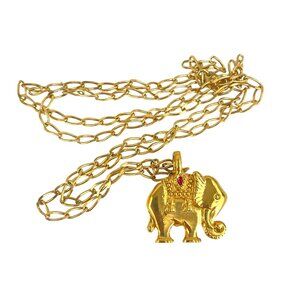 Gold-Tone Coin Pendant Necklace With Rope Chain & Elephant Charm
